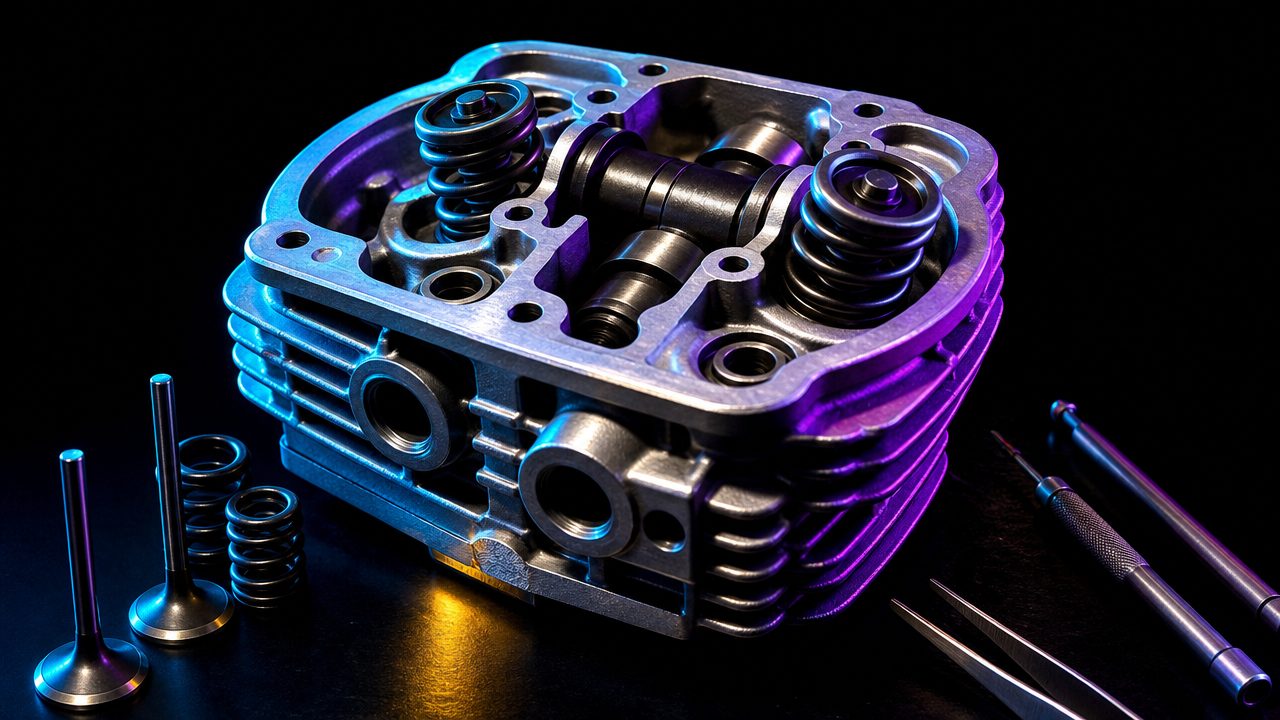 Motorcycle cylinder head during a top overhaul