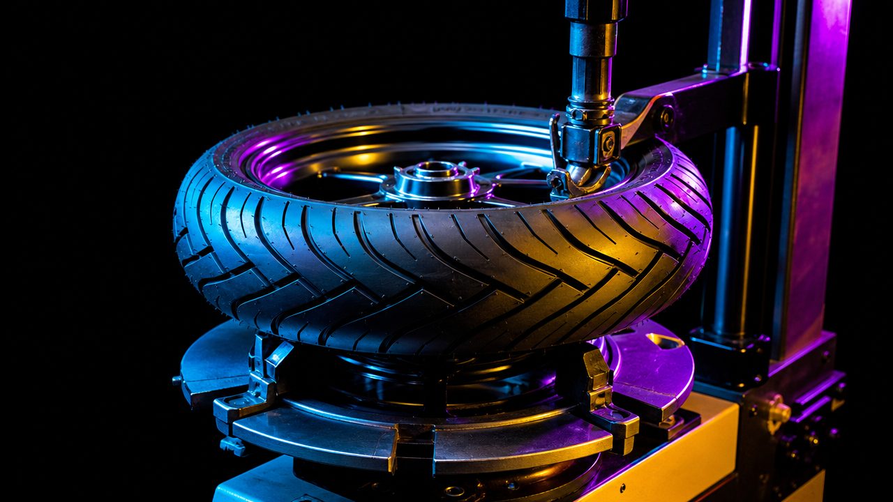 New motorcycle tyre on the changer